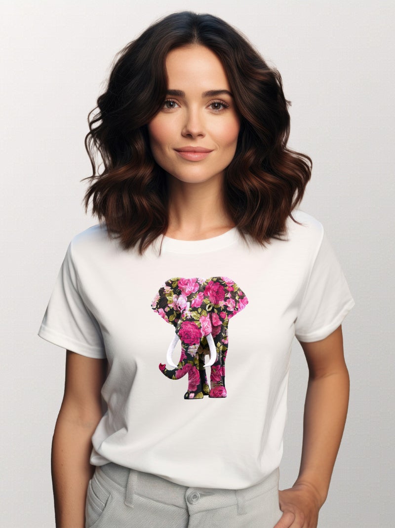 T-shirt Femme - FLORAL ELEPHANT Blanc - Kiabi