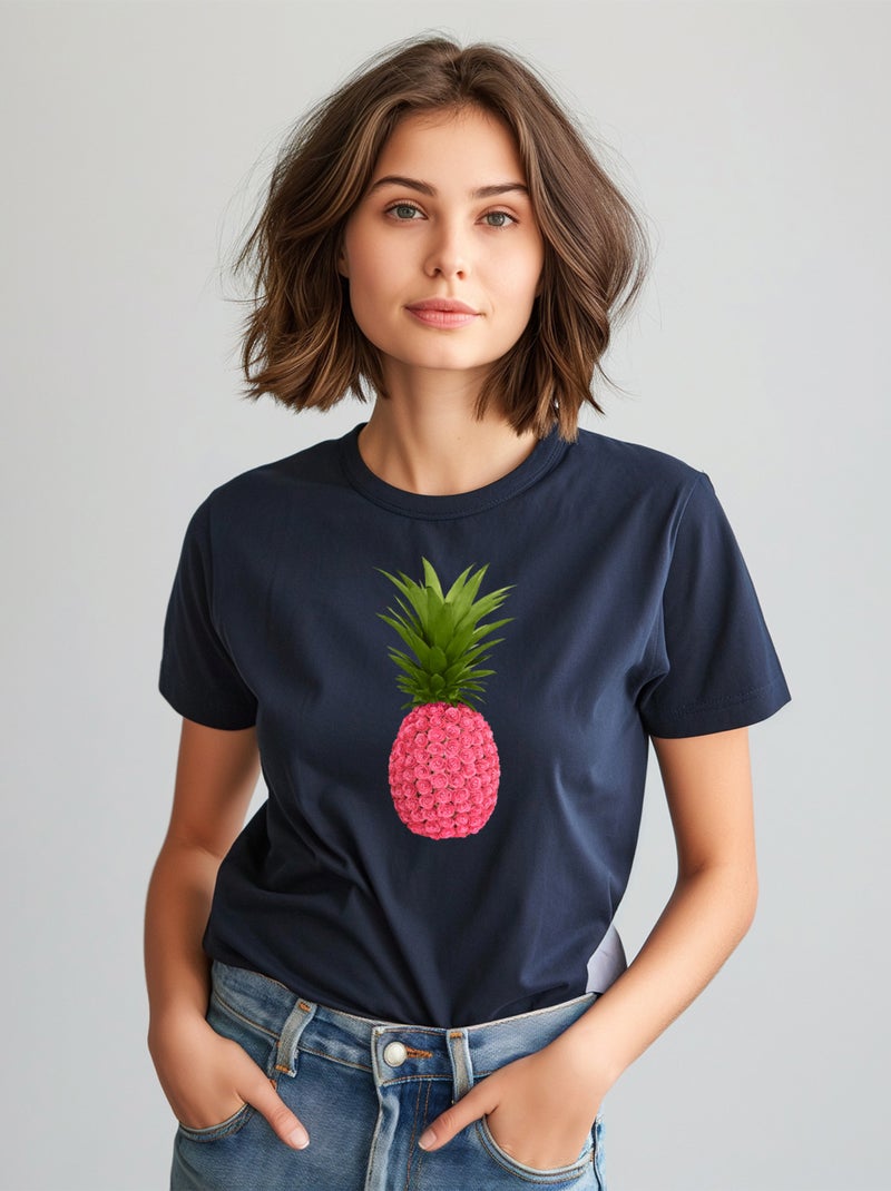 T-shirt Femme - FLORAL PINEAPPLE Bleu marine - Kiabi
