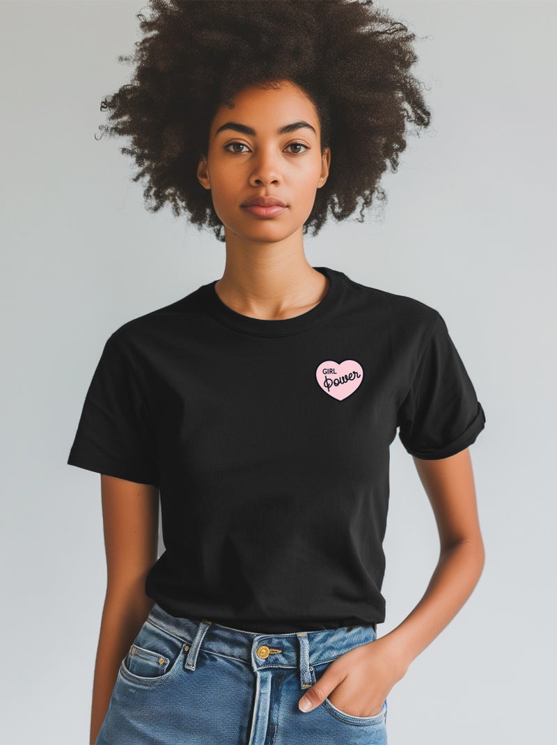 T-shirt Femme - GIRL POWER PINK HEART Noir - Kiabi