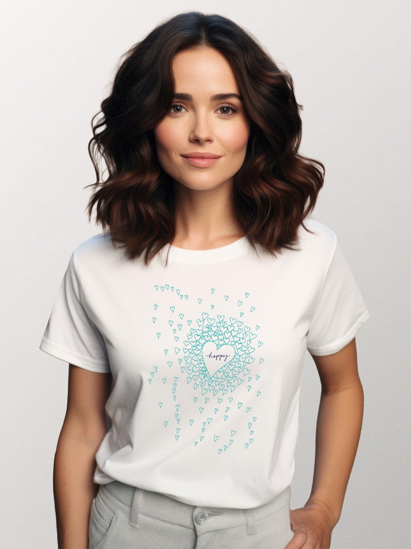 T-shirt Femme - HAPPY HEARTS Blanc - Kiabi