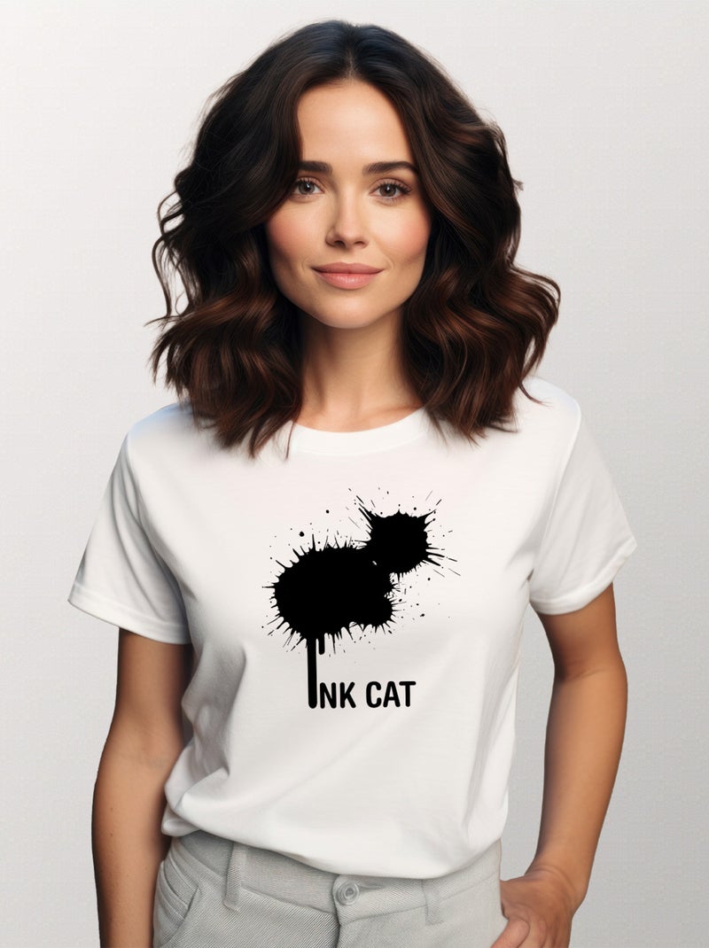 T-shirt Femme - INK CAT Blanc - Kiabi