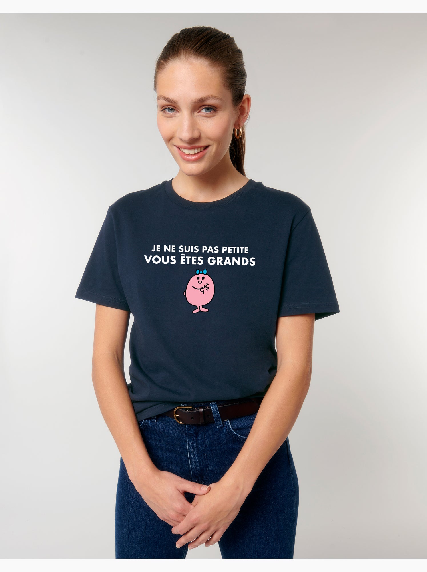 T-Shirt Donna Humour 'Je Ne Sont Pas Petite' Taglie Forti, 100% Cotone, Vestibilità Aderente, Grigio Melange