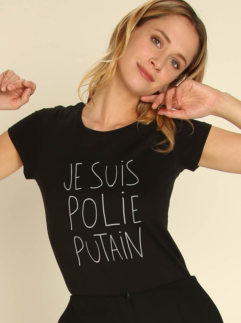 T-shirt Femme - JE SUIS POLIE Noir - Kiabi
