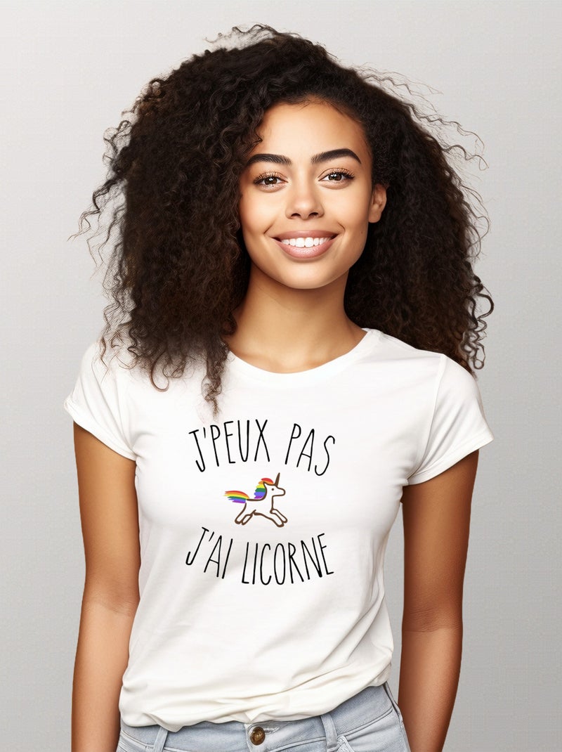 T-shirt Femme - J'PEUX PAS J'AI LICORNE Blanc - Kiabi