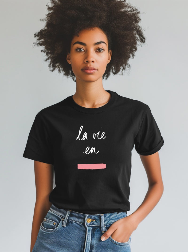 T-shirt Femme - LA VIE EN ROSE Noir - Kiabi