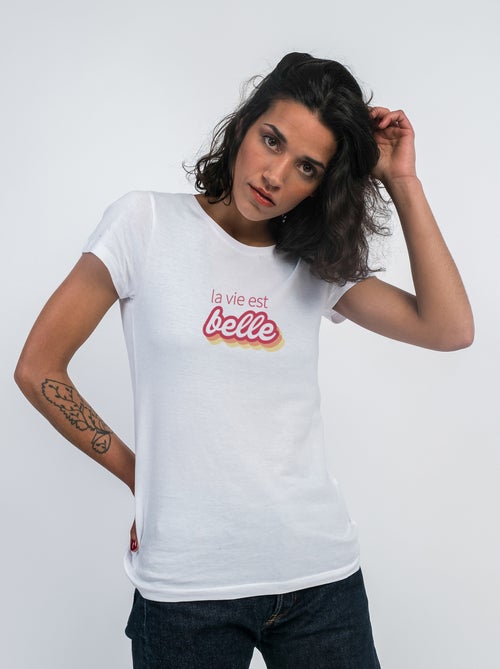 T-shirt Femme - LA VIE EST BELLE ROSE - Kiabi