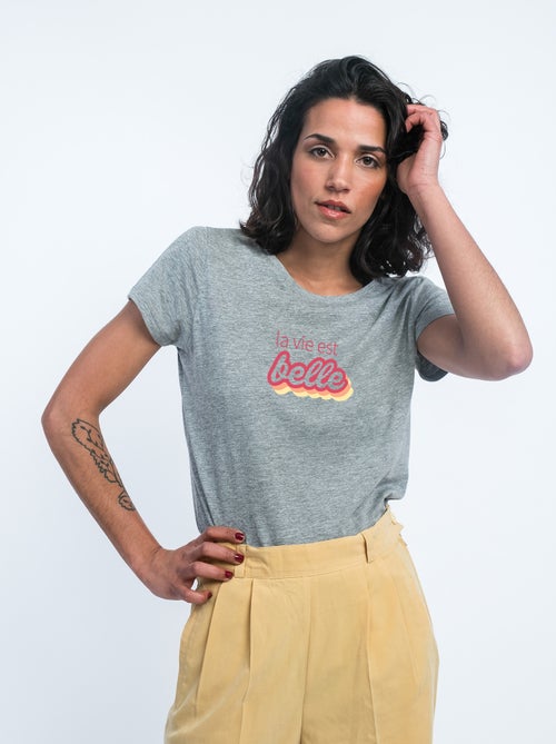 T-shirt Femme - LA VIE EST BELLE ROSE - Kiabi