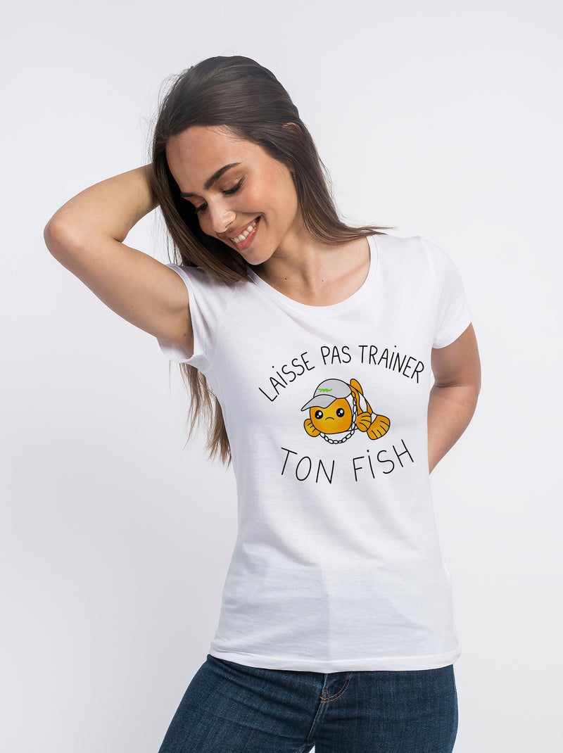 T-shirt Femme - LAISSE PAS TRAINER TON FISH Blanc - Kiabi