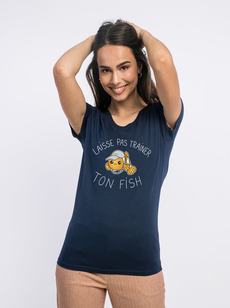 T-shirt Femme - LAISSE PAS TRAINER TON FISH Bleu marine - Kiabi