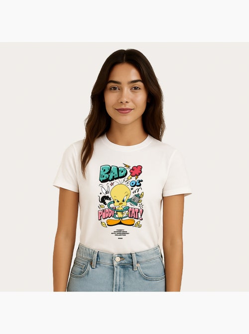 T-shirt Femme - LONELEY TUNES TWEETY 80TH BAD - Kiabi