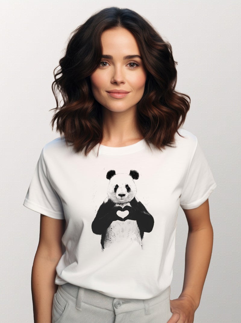 T-shirt Femme - LOVE PANDA Blanc - Kiabi