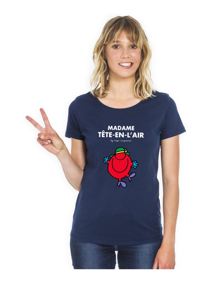 T-shirt Femme - MADAME TÊTE EN L'AIR Bleu marine - Kiabi