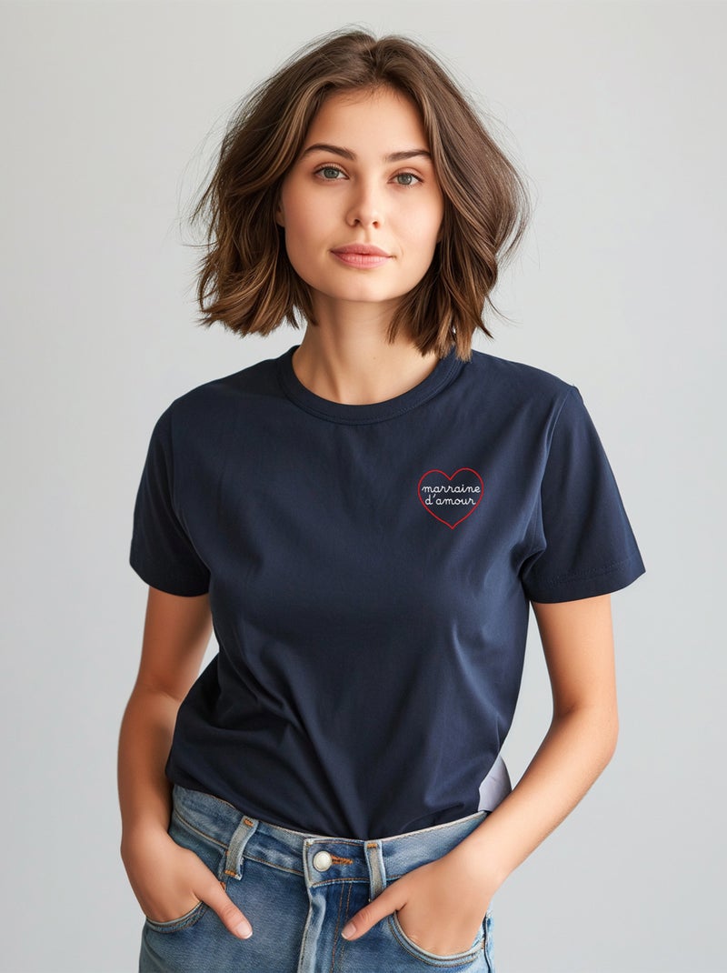 T-shirt Femme - MARRAINE D'AMOUR - COEUR Bleu marine - Kiabi