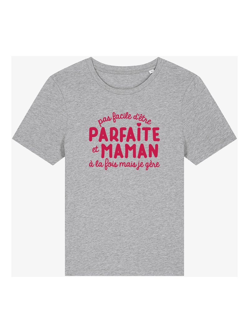 T-shirt femme - pas facile d'être parfaite et maman à la fois mais je gère - noël Gris chiné - Kiabi