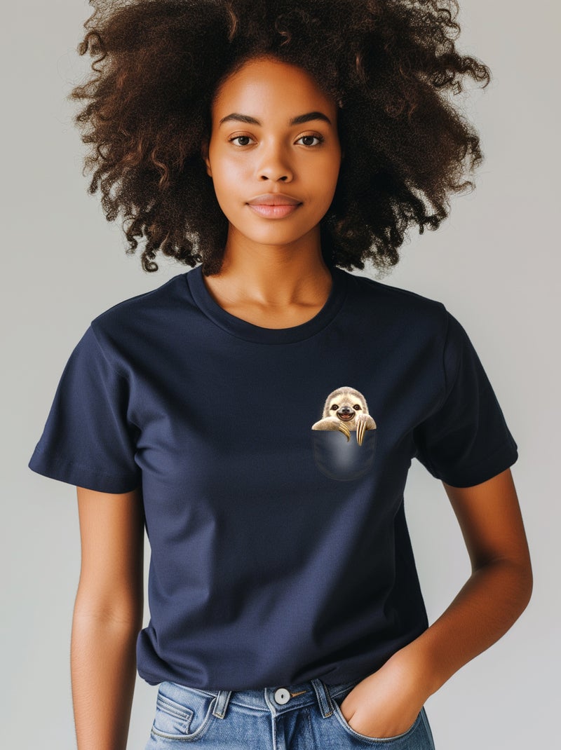 T-shirt Femme - POCKET SLOTH Bleu marine - Kiabi