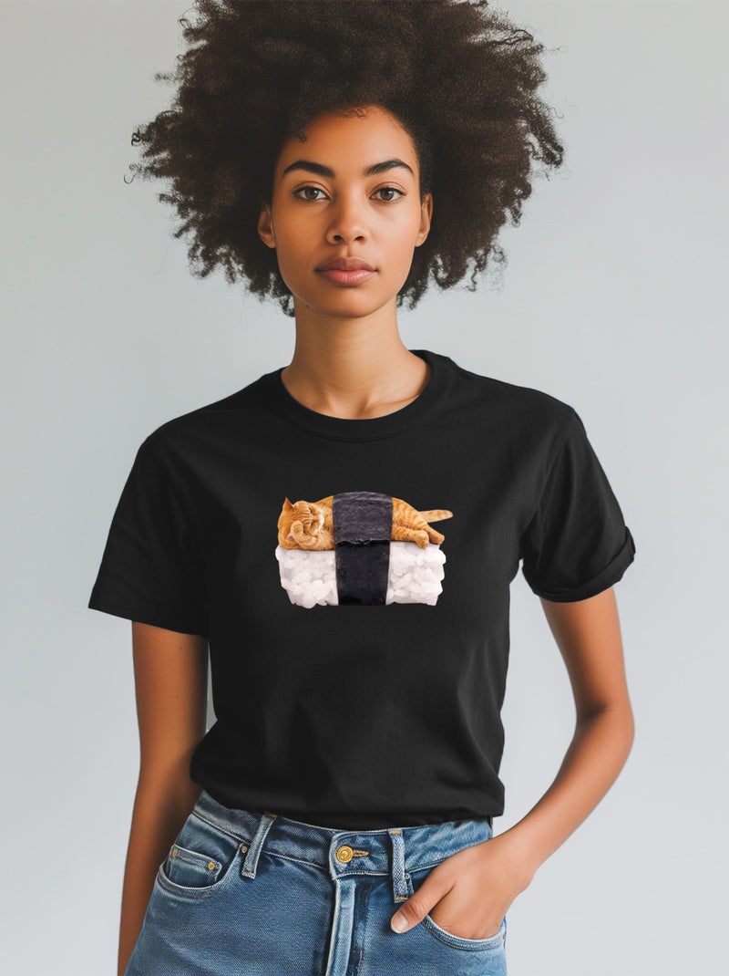T-shirt Femme - SUSHI CAT Noir - Kiabi