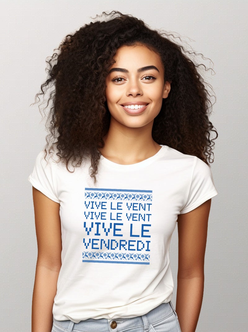 T-shirt Femme - VIVE LE VENT VIVE LE VENDREDI Blanc - Kiabi