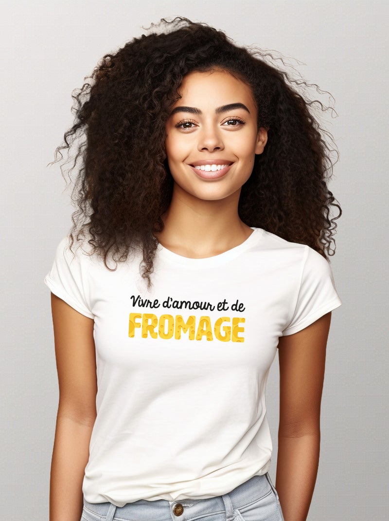 T-shirt Femme - VIVRE D'AMOUR ET DE FROMAGE Blanc - Kiabi