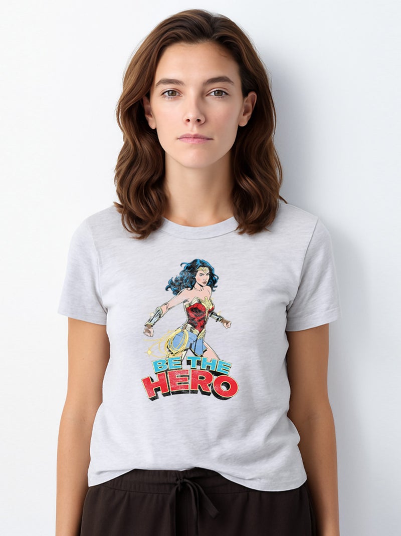 T-shirt Femme - WONDER WOMAN BE THE HERO 2 Gris chiné - Kiabi