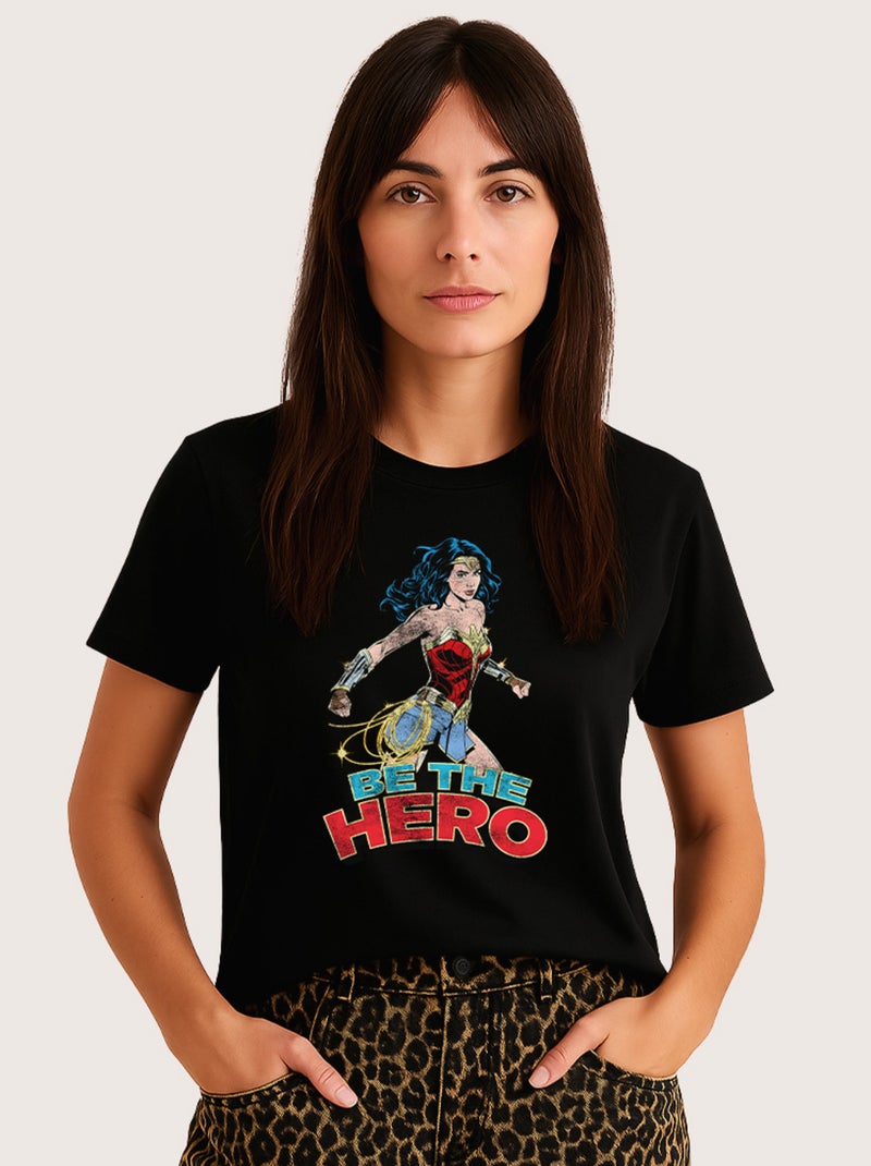 T-shirt Femme - WONDER WOMAN BE THE HERO 2 Noir - Kiabi