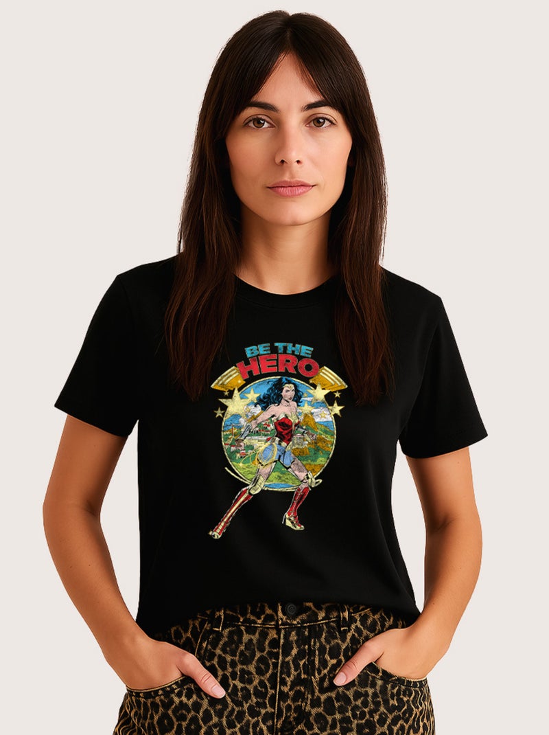 T-shirt Femme - WONDER WOMAN BE THE HERO Noir - Kiabi