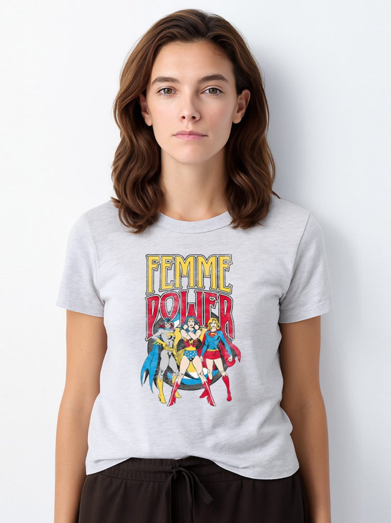T-shirt Femme - WONDER WOMAN FEMME POWER Gris chiné - Kiabi