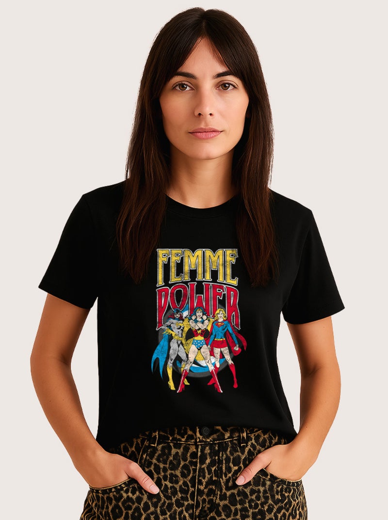 T-shirt Femme - WONDER WOMAN FEMME POWER Noir - Kiabi