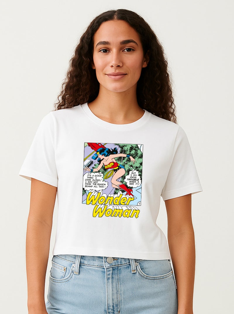 T-shirt Femme - WONDER WOMAN I DO KNOW TROUBLE WHEN I SEE IT Blanc - Kiabi