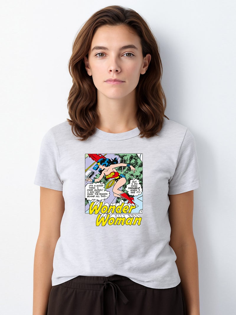 T-shirt Femme - WONDER WOMAN I DO KNOW TROUBLE WHEN I SEE IT Gris chiné - Kiabi