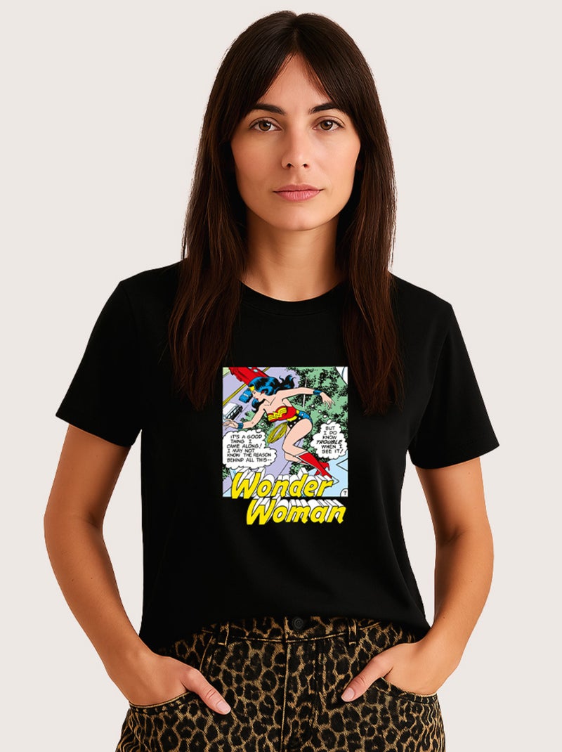 T-shirt Femme - WONDER WOMAN I DO KNOW TROUBLE WHEN I SEE IT Noir - Kiabi