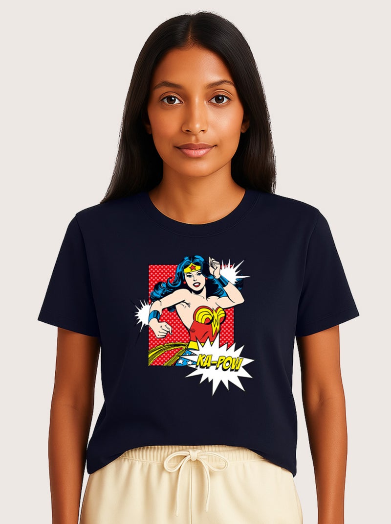 T-shirt Femme - WONDER WOMAN KA POW Bleu marine - Kiabi