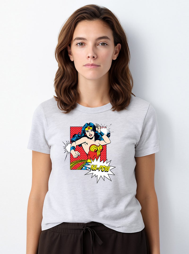 T-shirt Femme - WONDER WOMAN KA POW Gris chiné - Kiabi