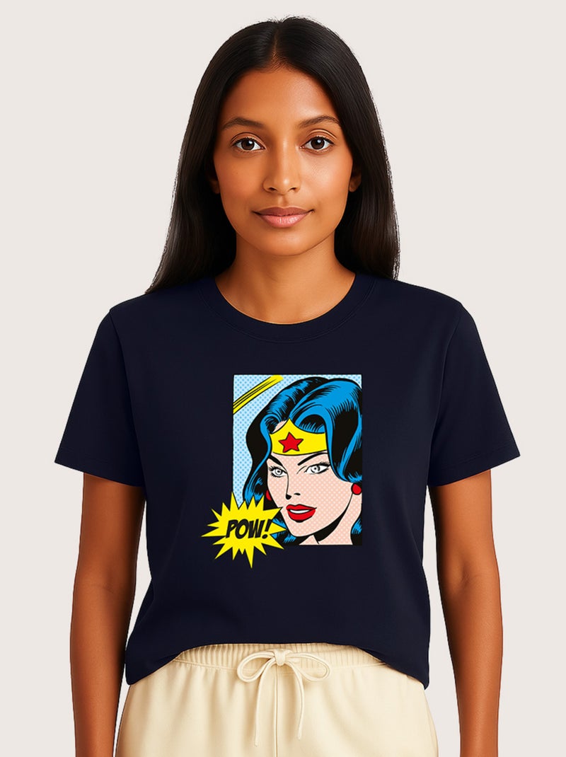 T-shirt Femme - WONDER WOMAN POW Bleu marine - Kiabi