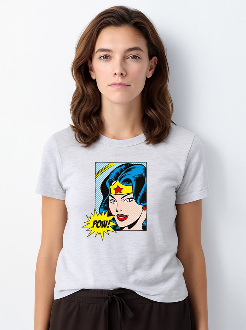 T-shirt Femme - WONDER WOMAN POW Gris chiné - Kiabi