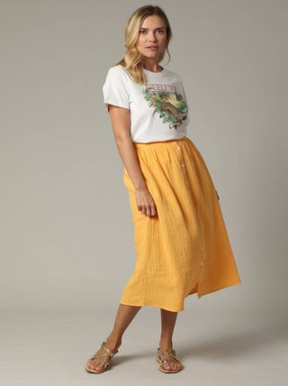 T-shirt femme 100% coton à manches courtes et au col rond avec motif imprimé 'Deeluxe'
