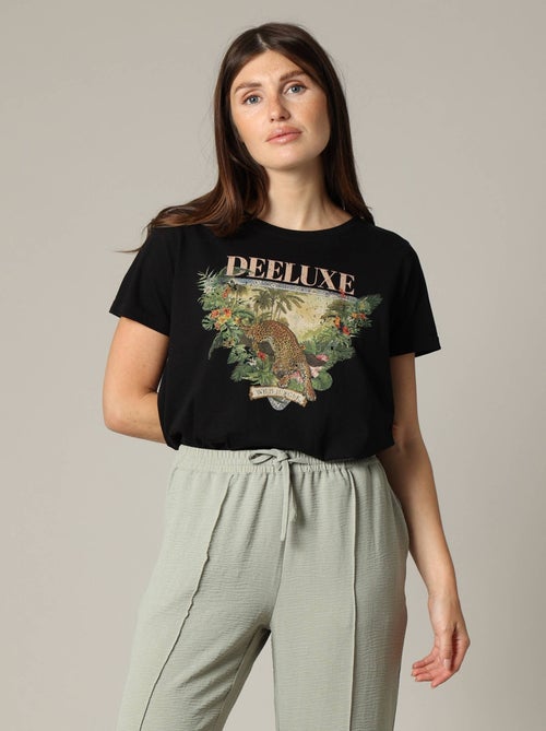 T-shirt femme 100% coton à manches courtes et au col rond avec motif imprimé 'Deeluxe' - Kiabi
