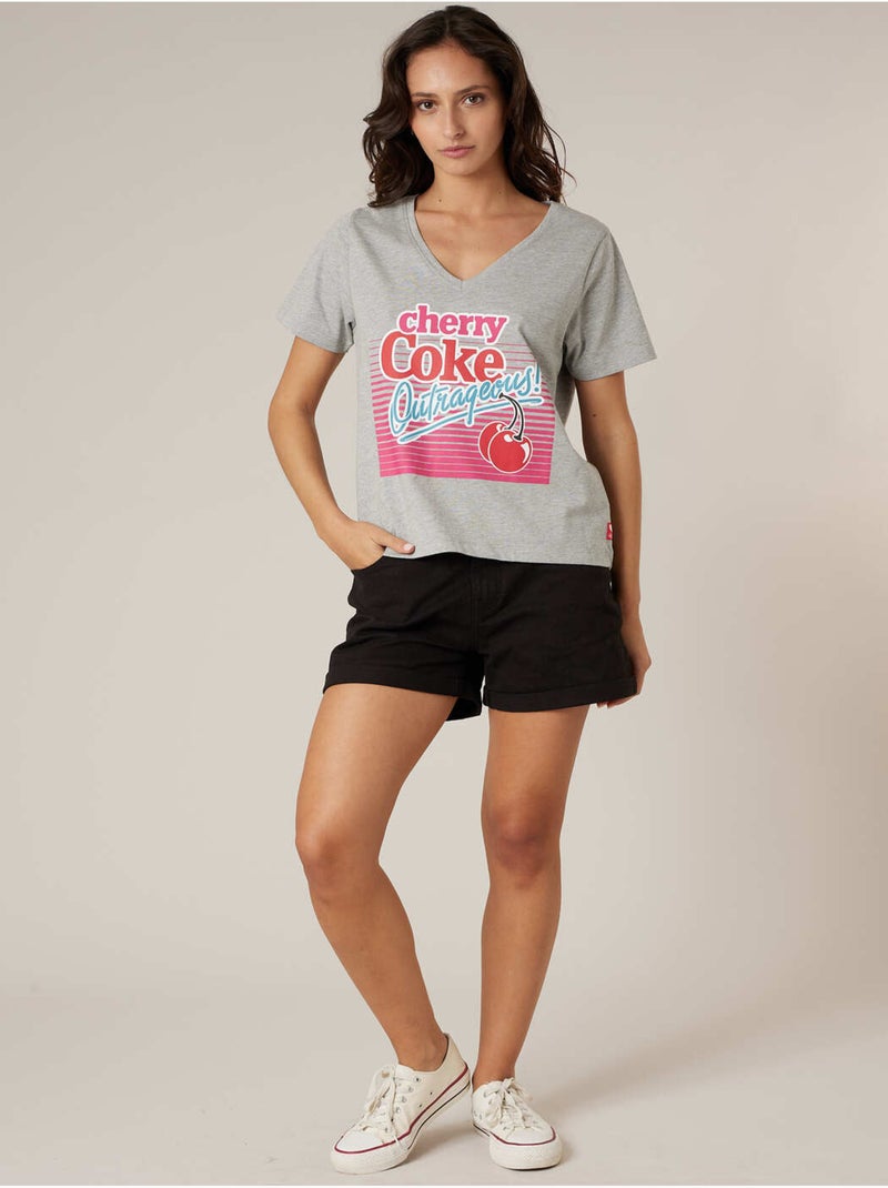 T-shirt femme 100% coton DEELUXE X COCA-COLA 'Deeluxe' Gris clair - Kiabi
