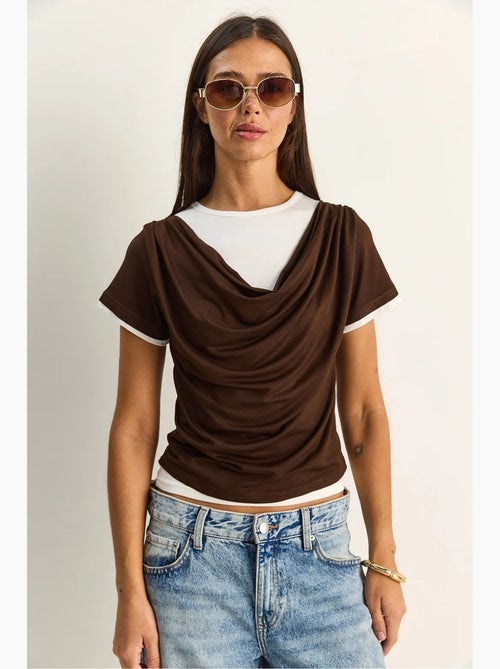 T-shirt femme à col bénitier et manches courtes lucci - Kiabi T-shirt femme à col bénitier et manches courtes lucci - Kiabi