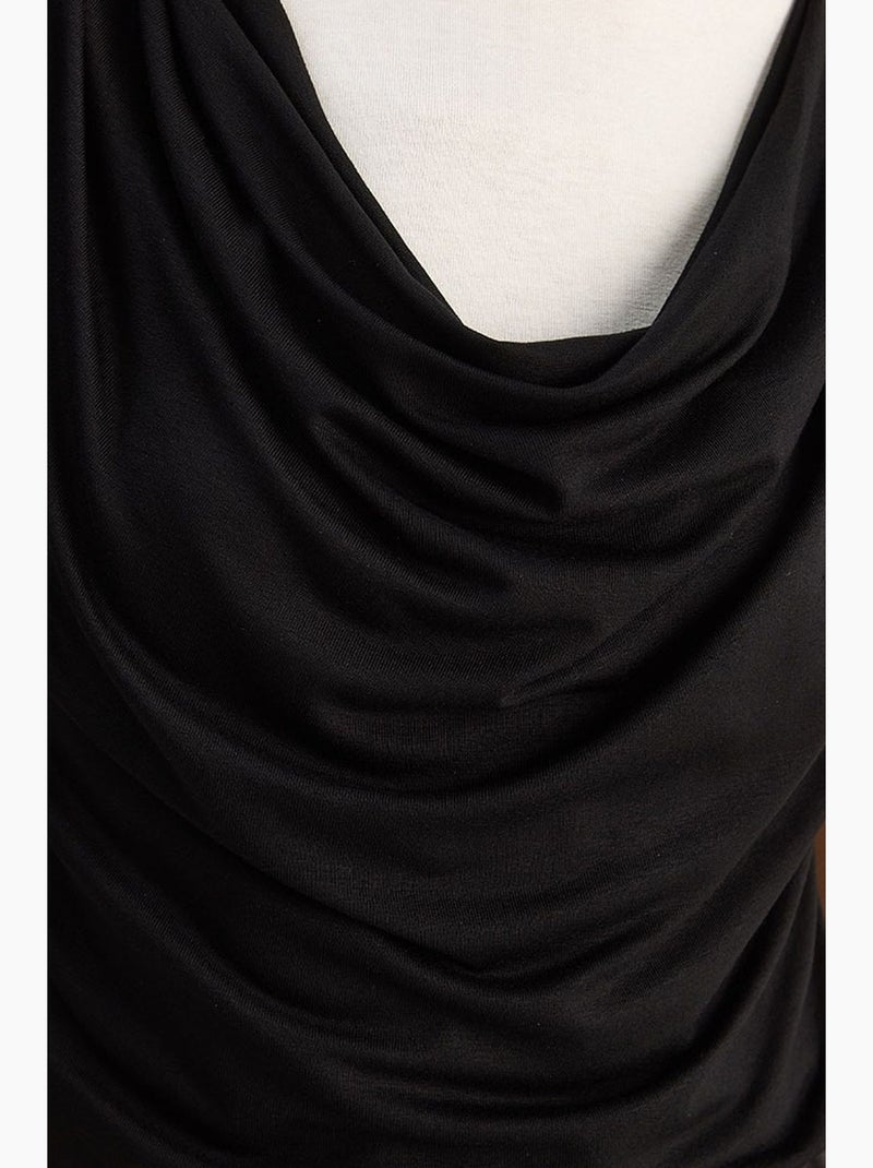 T-shirt femme à col bénitier et manches courtes lucci Noir - Kiabi
