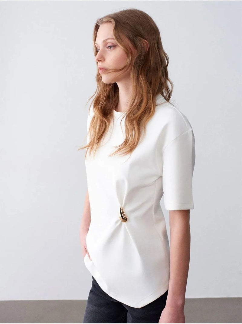 T-shirt femme à col rond et manches courtes dilvin Blanc cassé - Kiabi