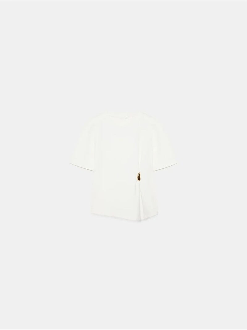 T-shirt femme à col rond et manches courtes dilvin Blanc cassé - Kiabi