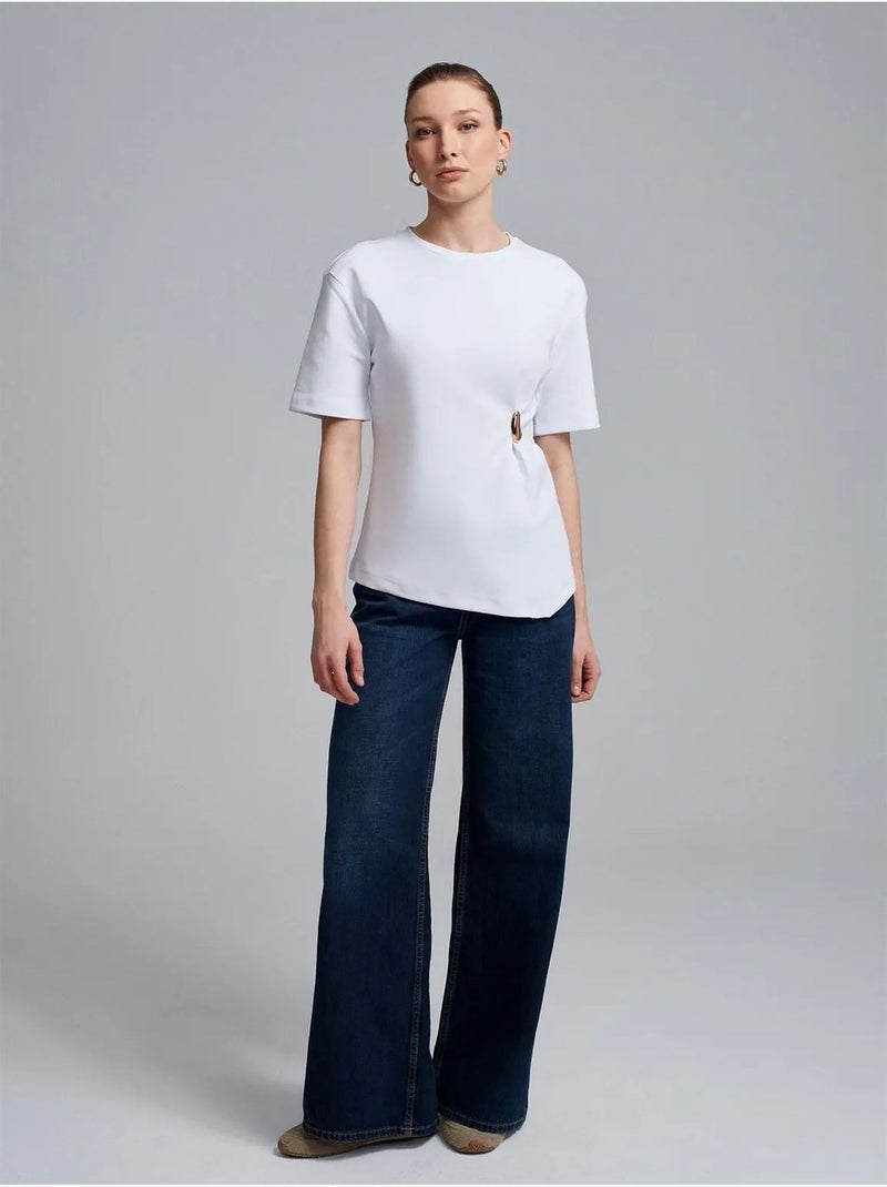 T-shirt femme à col rond et manches courtes dilvin Blanc - Kiabi