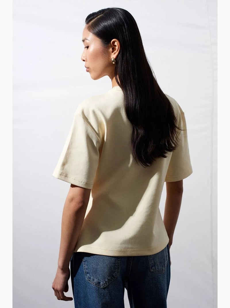 T-shirt femme à col rond et manches courtes dilvin Crème - Kiabi