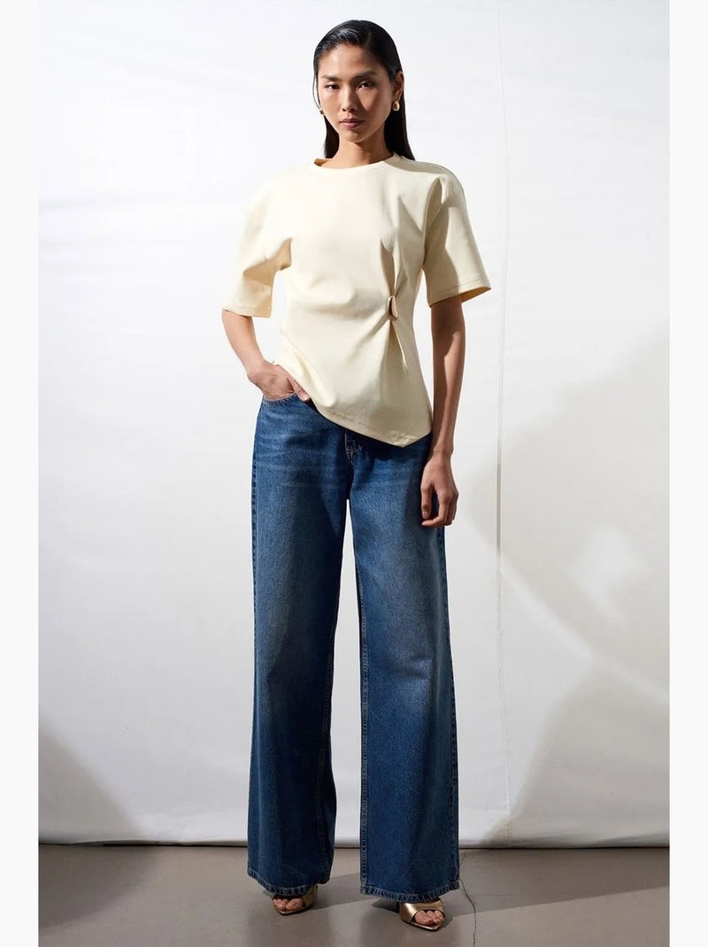 T-shirt femme à col rond et manches courtes dilvin Crème - Kiabi