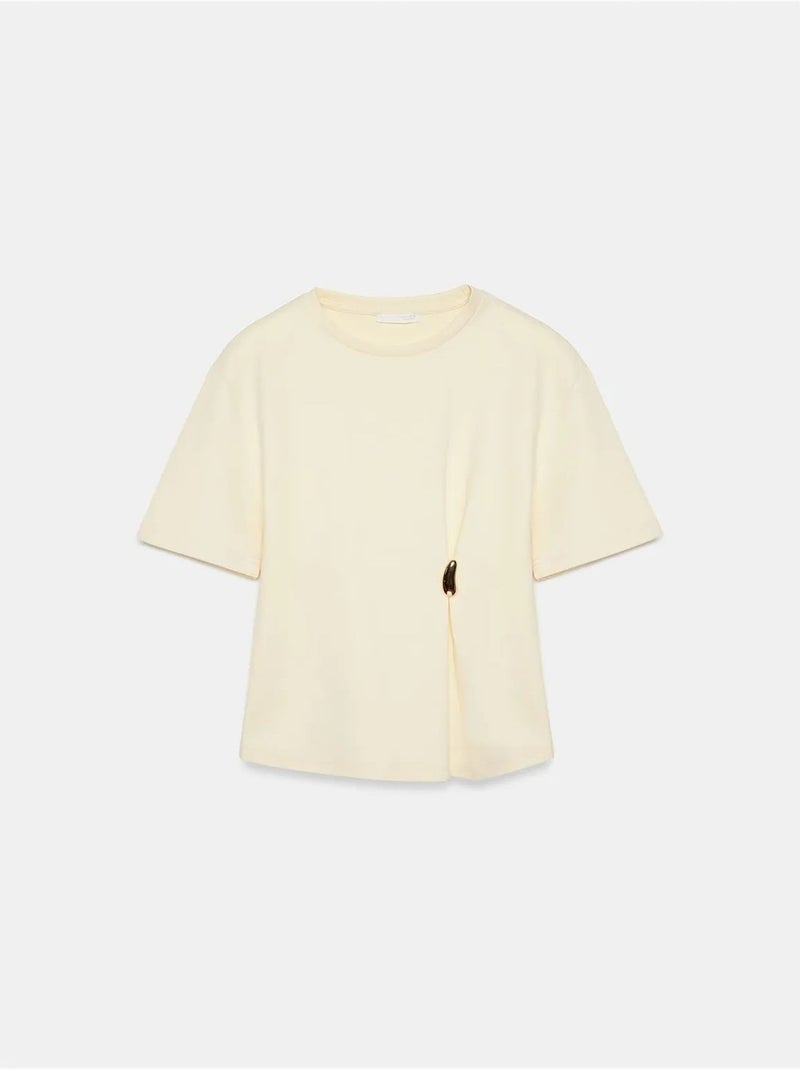 T-shirt femme à col rond et manches courtes dilvin Crème - Kiabi