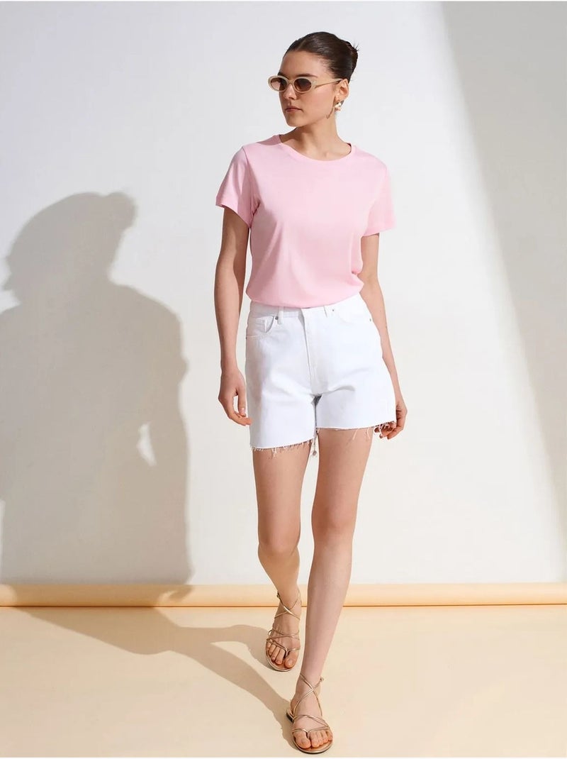 T-shirt Femme À Col Rond Et Manches Courtes Rose dragée - Kiabi