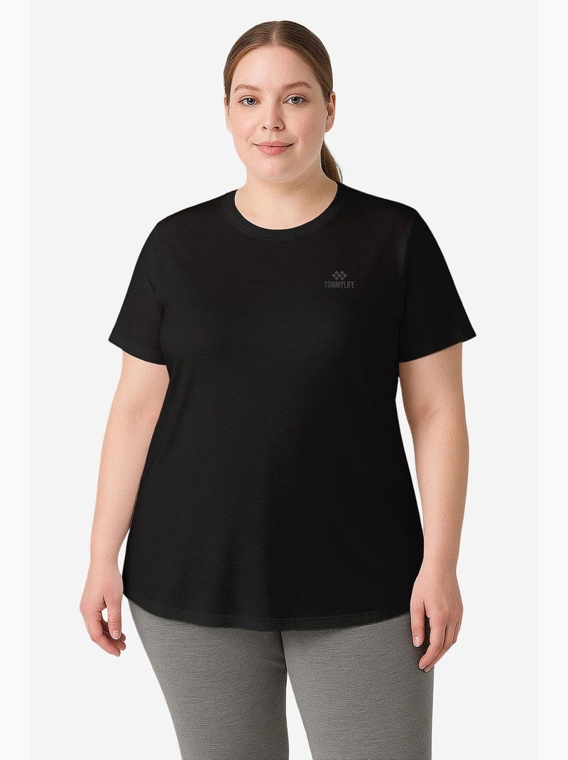 T-shirt femme à col rond tommy Blanc Noir - Kiabi