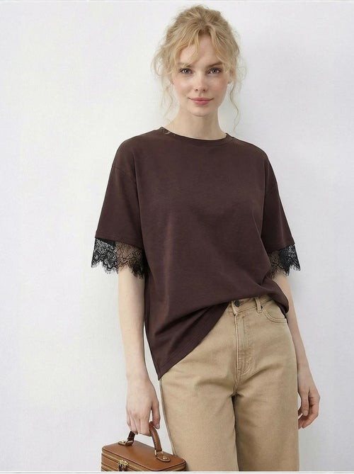 T-shirt femme à dentelle et col rond lucci - Kiabi T-shirt femme à dentelle et col rond lucci - Kiabi