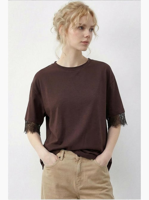T-shirt femme à dentelle et col rond lucci - Kiabi T-shirt femme à dentelle et col rond lucci - Kiabi