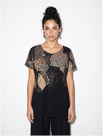 T-shirt femme à imprimé abstrait et col v lucci